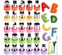 Jaystate 26 Mini Alphabet Cookie Cutter Set, Stainless Steel Letter Molds | 31 pc: 26 A-Z letters plus 5 bonus tools; sizes : 1.15 inch; grip caps; cut cookies, fondant and veggies for bento and cakes