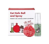JAYU PET Cat Holic Ball and Spray - Handmade Kicker Ball Silvervine Inside (2.7 inch) & High Potency Essential Catnip Spray (1fl oz) for Indoor Cats and Kittens, Relieves Stress, Calming, Exercise