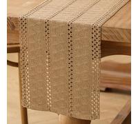 Jayusaror Boho Rustic Macrame Cotton Linen Brown Table Runner Narrow Small Washable Tablecloth Modern Bohemian Table Runner Decoration for Dining Table Kitchen Living Room 30 x 240cm