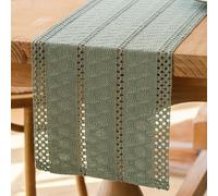 Jayusaror Boho Table Runner Macrame Sage Green Woven Cotton Linen Small Narrow Table Cloth Bohemian Rustic Farmhouse Washable Table Runner for Wedding Kitchen Dining Table Decor 30 x 180 cm