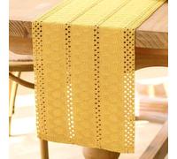 Jayusaror Boho Table Runner Macrame Yellow Woven Cotton Linen Small Narrow Table Cloth Bohemian Rustic Farmhouse Washable Table Runner for Wedding Kitchen Dining Table Decor 30 x 140 cm
