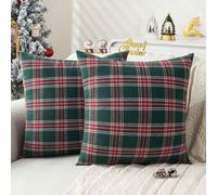 Jayusaror Christmas Cushion Covers 40x40 cm Green and Red Tartan Decorative Pillow Cases Winter Scottish Plaid Check Soft Xmas Cushion Cover for Sofa Couch Home Decor Set of 2