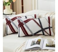 Jayusaror Cushion Covers 30x50 Red Grey Velvet Abstract Geometric Lines Decorative Colourful Spring Cushion Covers for Couch Bed Sofa Decoration Living Room Bedroom Office, Set of 2