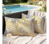 Jayusaror Outdoor Cushion Cover 30 x 50 cm Yellow Grey Cushion Cover Weatherproof Sofa Cushion Garden Cushion Summer Tropical Leaves Decorative Cushion Covers for Sofa Garden Decoration Set of 2