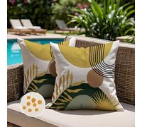Jayusaror Outdoor Cushions Covers 45 x 45 Waterproof Decorative Abstract Boho Geometric Yellow Green Garden Throw Pillow Covers Minimalist Modern Tropical Leaves Farmhouse Pillowcase for Sofa