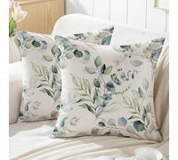 Jayusaror Spring Cushion Covers 45x45 Green Eucalyptus Leaves Outdoor Plant Summer Decorative Modern Soft Square Washable Velvet Cushion Cover Home Decor for Garden Sofa Bed, Set of 2