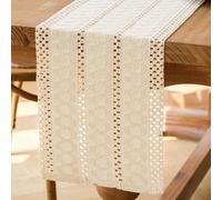 Jayusaror Table Runner Beige Boho Macrame Modern Spring Farmhouse Small Tablecloth Narrow Country House Style Rustic Table Runner Cotton Linen Table Runner for Wedding Tabletop Decoration 30 x 160 cm