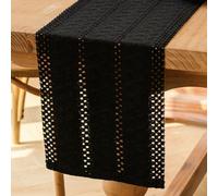 Jayusaror Table Runner Black Boho Macrame Modern Spring Farmhouse Small Tablecloth Narrow Country House Style Rustic Table Runner Cotton Linen Table Runner for Wedding Party Decoration 30 x 160 cm