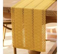 Jayusaror Yellow Boho Macrame Modern Spring Farmhouse Small Tablecloth Narrow Country House Style Rustic Table Runner Cotton Linen Table Runner for Wedding Party Decoration 30 x 240 cm