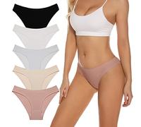 Jaywan Womens Seamless Bikini Cheeky Underwear No Show Hipster Breathable Stretch Invisibles Panties 5 Pack S-XL, Neutrals, M