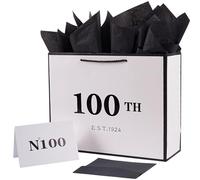 Jaywayang 100th Birthday White and Black Large Gift Bag with Card and Tissue Paper, Metallic Printing Keepsake Gift Vintage Bag for Men Women, 1924 Grandparents 100 Year Old Party Paper Bag for Gifts