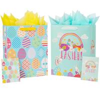 Jaywayang 2Pack 12.6" Large Easter Paper Bags with Greeting Card, Easter Gift Bags with Handles and Tissue Papers for Kids.