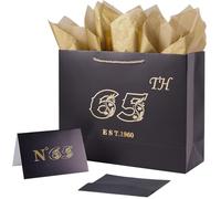 Jaywayang 65th Birthday Black Large Gift Bag with Card and Tissue Paper, Metallic Printing Keepsake Gift Vintage Bag for Men Women, 1959 Mom Dad 65 Year Old Party Paper Bag for Gifts Wrapping,