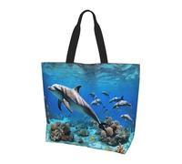 JAYWIS 3D Underwater world fish dolphi -Print Spacious Women's Shoulder Bag - Lightweight Water-Repellent Tote For Shopping & Commute, Roomy Main Compartment, Carry As Purse