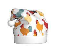 JAYWIS A Brood of Chickens -Print Adult Plush Christmas Hat Santa Style Pom-Pom, Warm Soft Holiday Headwear For Parties Christmas Celebration.