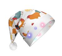 JAYWIS A Brood of Chickens -Print Adult Plush Light-Up Christmas Hat Led Effects, Festive Santa Headwear For Parties Gatherings Events.