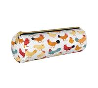 JAYWIS (A Brood of Chickens) Print Leather Pencil Case with Zipper Crossgrain Design, Compact Cylinder Organizer for School,Office & Travel