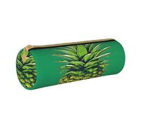 JAYWIS (a Pineapple) Print Leather Pencil Case with Zipper Crossgrain Design, Compact Cylinder Organizer for School,Office & Travel