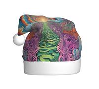 JAYWIS Abstract Mushroom Colorful Mandala -Print Adult Plush Christmas Hat Santa Style Pom-Pom, Warm Soft Holiday Headwear For Parties Christmas Celebration.