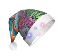 JAYWIS Abstract Mushroom Colorful Mandala -Print Adult Plush Light-Up Christmas Hat Led Effects, Festive Santa Headwear For Parties Gatherings Events.