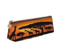 JAYWIS (Africa Giraffe Majestic Tree) Print Triangular Leather Pencil Case-Crossgrain Organizer for School, Office & Travel,Premium Zipper Design
