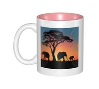 JAYWIS African Elephant -Print Inner Color Ceramic Mugs, Custom Colored Interior for Home Office Cafe, Dishwasher & Microwave Safe Coffee Cups Pink