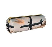 JAYWIS (Airplane Sunset) Print Leather Pencil Case with Zipper Crossgrain Design, Compact Cylinder Organizer for School,Office & Travel