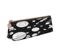 JAYWIS (Astronaut and Alien) Print Triangular Leather Pencil Case-Crossgrain Organizer for School, Office & Travel,Premium Zipper Design
