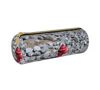 JAYWIS (Beach Colored Pebbles) Print Leather Pencil Case with Zipper Crossgrain Design, Compact Cylinder Organizer for School,Office & Travel