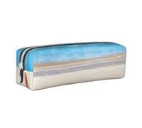 JAYWIS (Beach) Print Leather Pencil Case with Zipper Handmade Crossgrain,Compact for School,Office & Travel