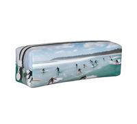 JAYWIS (Beach Surf) Print Leather Pencil Case with Zipper Handmade Crossgrain,Compact for School,Office & Travel
