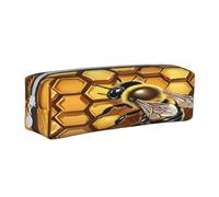 JAYWIS (Bee Honeybee) Print Leather Pencil Case with Zipper Handmade Crossgrain,Compact for School,Office & Travel