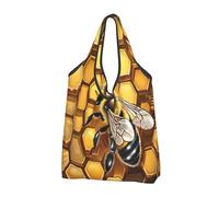 JAYWIS Bee Honeybee -Print Shopping Bags Reusable - Compact Eco-Friendly Tote For Groceries & Travel, Long-Lasting, Holds 35lbs.