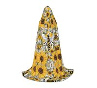 JAYWIS bee & Sunflowers -Print Youth Hooded Cape - Printed Adjustable Cloak For Teens, Halloween Adventures, Parties & Festive Appare S