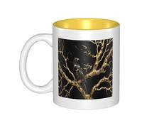 JAYWIS Black and Gold Marble Bird -Print Inner Color Ceramic Mugs, Custom Colored Interior for Home Office Cafe, Dishwasher & Microwave Safe Coffee Cups Yellow