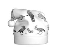 JAYWIS Black and White Birds -Print Adult Plush Christmas Hat Santa Style Pom-Pom, Warm Soft Holiday Headwear For Parties Christmas Celebration.