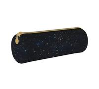 JAYWIS (Black Glitter) Print Leather Pencil Case with Zipper Crossgrain Design, Compact Cylinder Organizer for School,Office & Travel