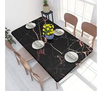 JAYWIS Black Rose Gold Marble Print Fitted Table Cover Elastic Edge 4 Foot Rectangle Table, Waterproof And Wipeable Tablecloth Covers For Elastic Edged Table Cover For Indoor Outdoor Patio Picnic