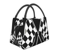JAYWIS Black White Formula Checkered Flags Pattern -Print Insulated Lunch Bag Portable Cooler Tote, Lightweight Thermal Bag for Work Picnic, Foldable Food Carrier with Aluminum Lining.
