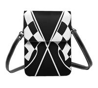 JAYWIS Black White Formula Checkered Flags Pattern -Print Stylish Cell Phone Purse For Women, Compact Crossbody Bag With Card Slot & Adjustable Strap.