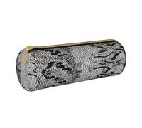 JAYWIS (Black White Snake Skin) Print Leather Pencil Case with Zipper Crossgrain Design, Compact Cylinder Organizer for School,Office & Travel