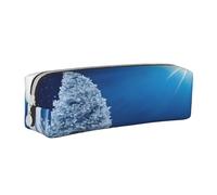 JAYWIS (Blue Christmas Snowflake) Print Leather Pencil Case with Zipper Handmade Crossgrain,Compact for School,Office & Travel