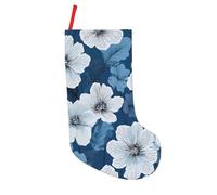 JAYWIS Blue hibiscus -Print 18 Inch Patchwork Christmas Stockings - Large Holiday Decor With Hanging Loop For Festive Home Gift Giving.
