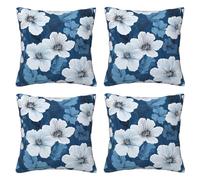 JAYWIS Blue hibiscus -Print Decorative Throw Pillow Covers Set Of 4 With Zippers For Couch Outdoor. 12"x12"