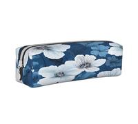 JAYWIS (Blue Hibiscus) Print Leather Pencil Case with Zipper Handmade Crossgrain,Compact for School,Office & Travel