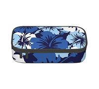 JAYWIS Blue Hibiscus Print Pencil Case, Big Capacity Pencil Cases for High School College Office Students Women Adults School Office Stationary Organiser Holder