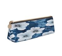 JAYWIS (Blue Hibiscus) Print Triangular Leather Pencil Case-Crossgrain Organizer for School, Office & Travel,Premium Zipper Design