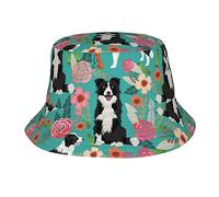 JAYWIS Border Collie Florals Print Bucket Hat Adult,Unisex Bucket Hat Summer Travel Short Brim for Men Women Teens