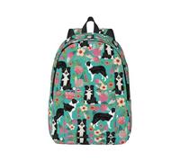 JAYWIS Border Collie Florals Print Canvas Casual Lightweight Backpack,Laptop Daypack Backpack For Business School Travel, Waterfroof Backpack For Teen Boy M