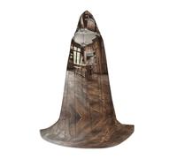 JAYWIS Brown Wood -Print Youth Hooded Cape - Printed Adjustable Cloak For Teens, Halloween Adventures, Parties & Festive Appare S